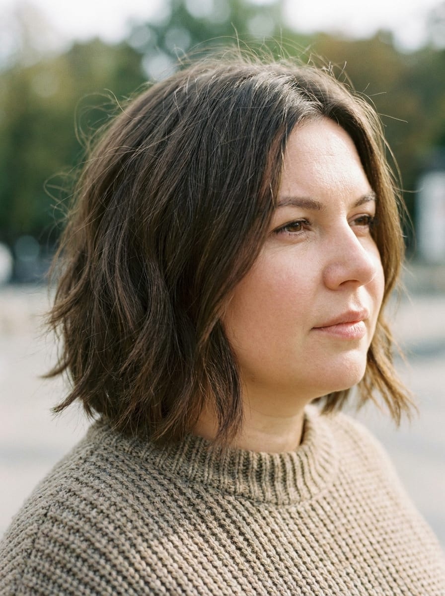 Textured Bob mit lockerer Bewegung - Bob Frisur für rundes Gesicht